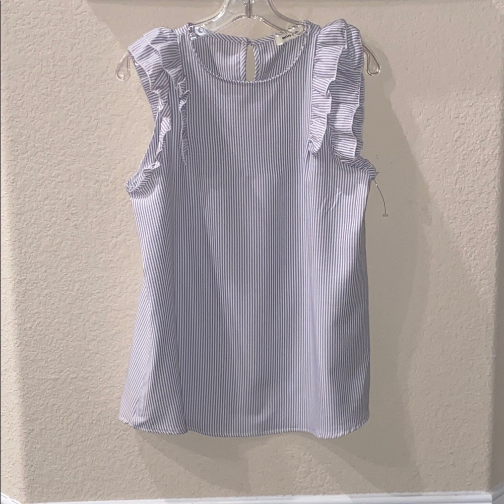 Hailey & Co. Striped Ruffle Sleeve Top - Blue & White Stripe Size S